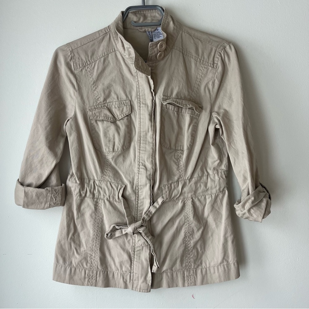 Utility zip jacket with tie waist pockets collared Y2K lightweight spring medium